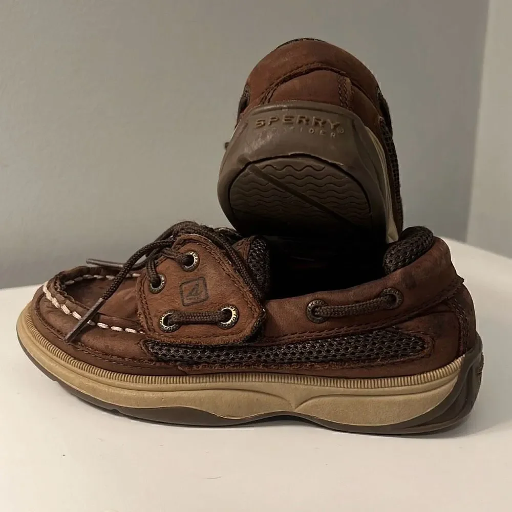Sperry Top Sider Boy's Brown Leather Lanyard Boat Shoes Size 10